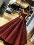 Burgundy Sequins Off the Shoulder Ball Gown Prom Dress with Pleats LBQ4189